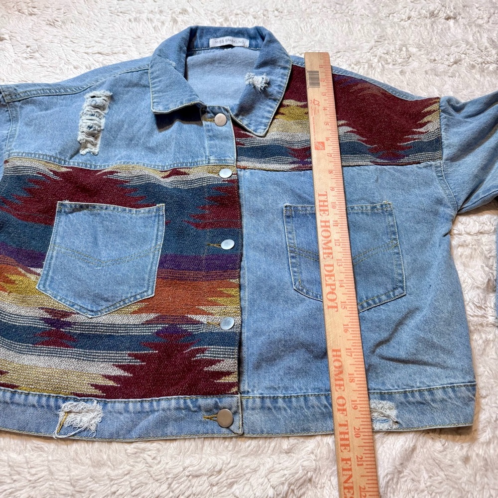 Miss Sparkling Contrast Denim Western Jacket – Size Large | Aztec print cowgirl - Picture 3 of 6